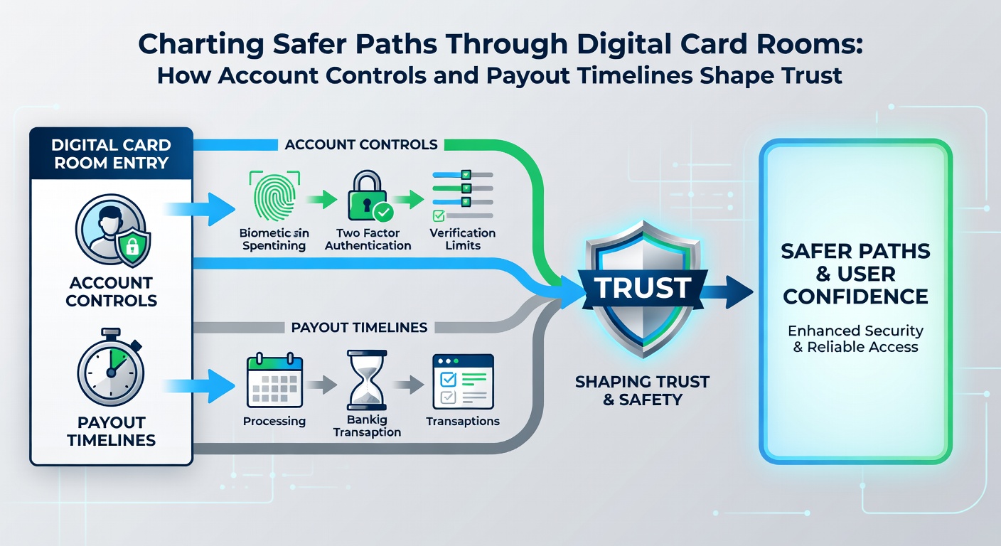 Timeline graphic comparing payout processing speeds and tournament completion rates in digital card rooms