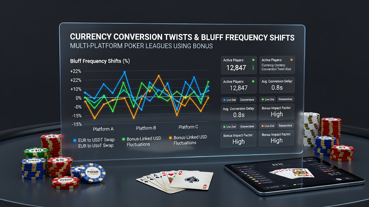 Poker player reviewing conversion rates and limit settings on a digital league dashboard