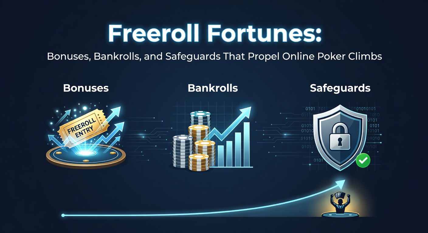 Players intensely focused during an online freeroll poker tournament, chips stacking up on virtual tables